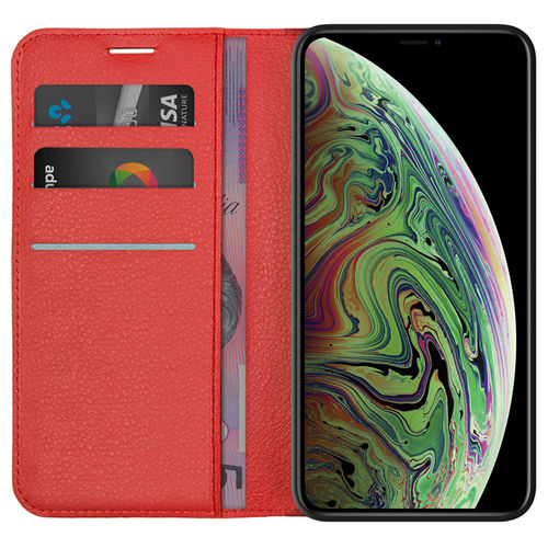 Leather Wallet Case & Card Holder Pouch for Apple iPhone Xs Max - Red